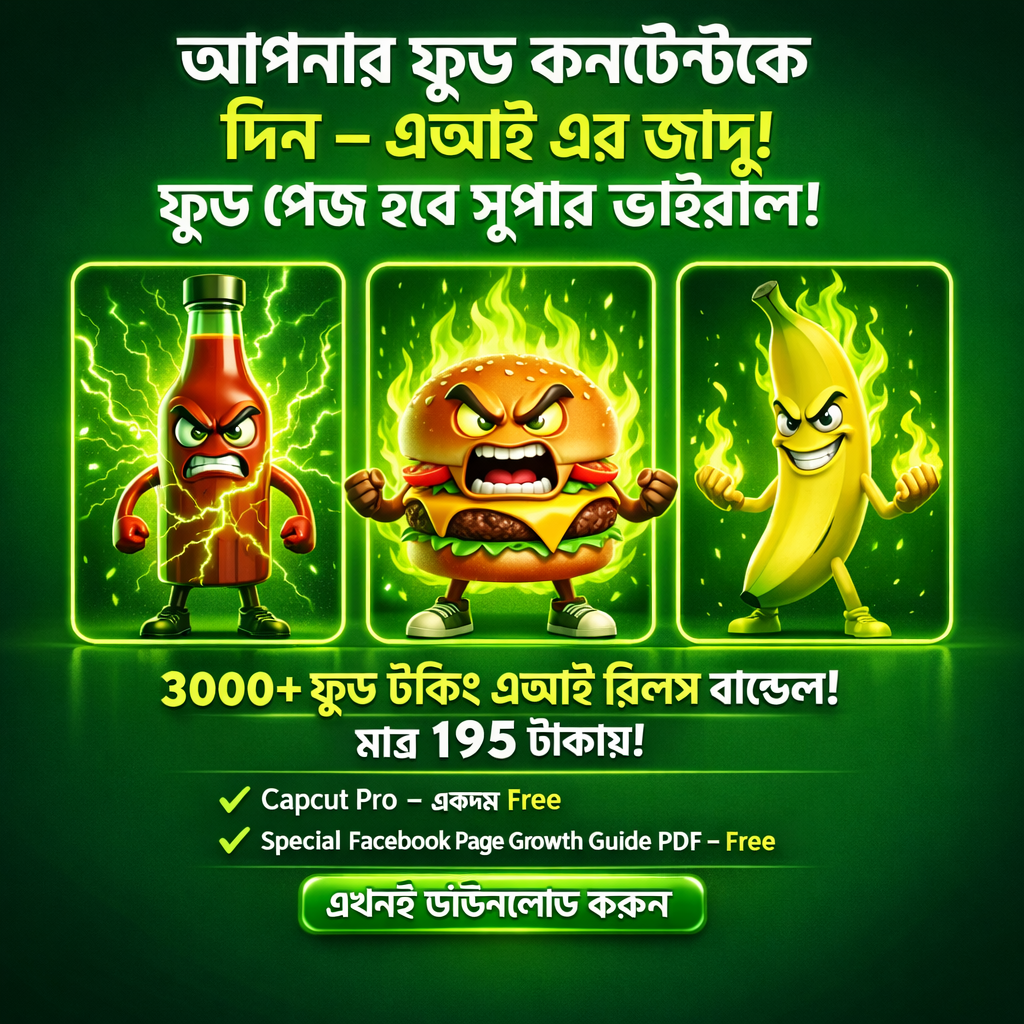 ৩০০০+ বাংলা AI ফুড টকিং রিলস্ বান্ডেল মাত্র ১৮৫ টাকায়